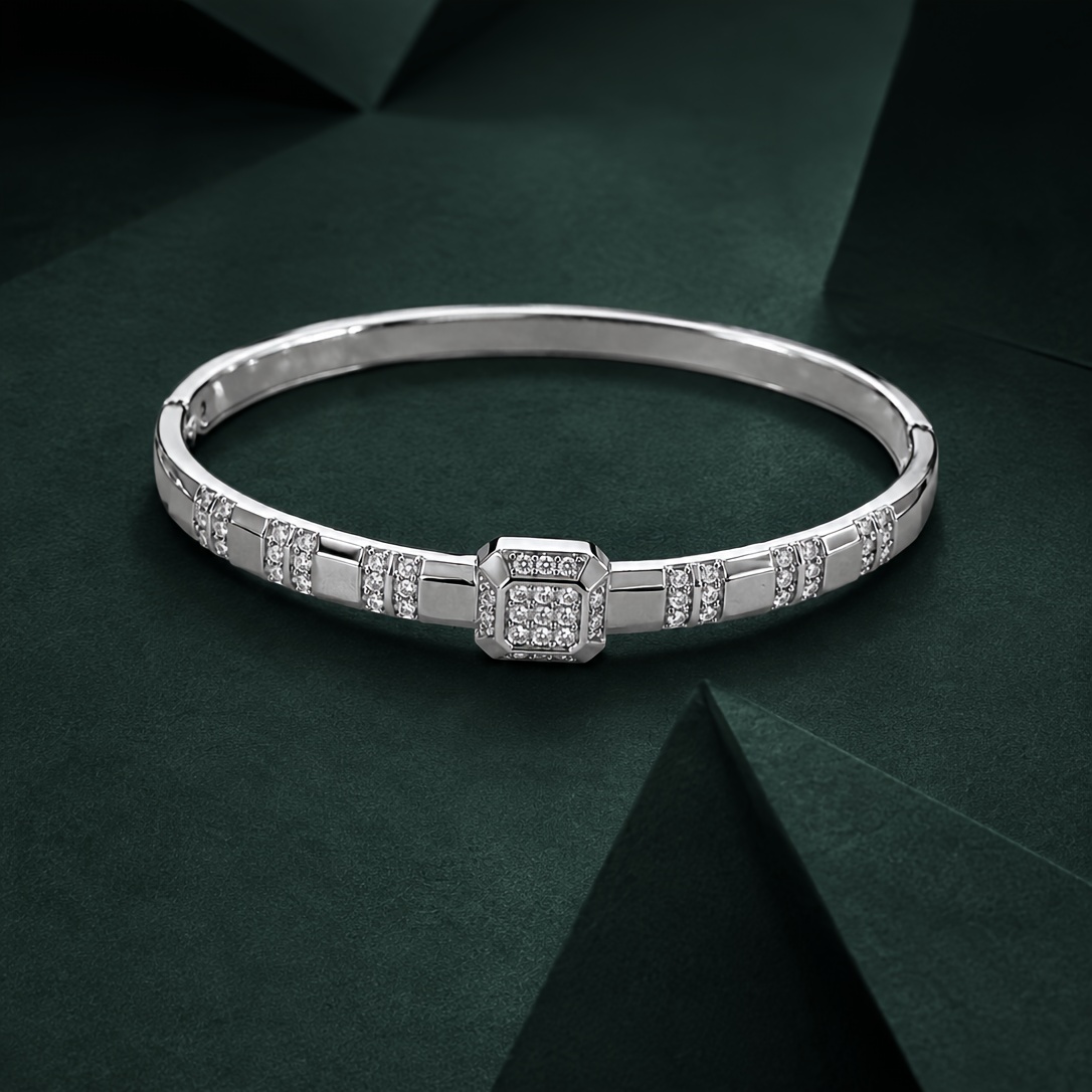 TREHAHKP Women's Plated Square Pavé Bracelet, Minimalist Design
